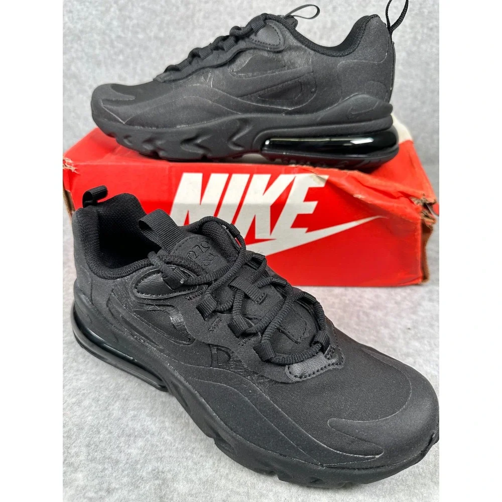 Nike Air Max 270 React (GS) Triple Black Sneakers Youth Size 4Y Shoes BQ0103-004